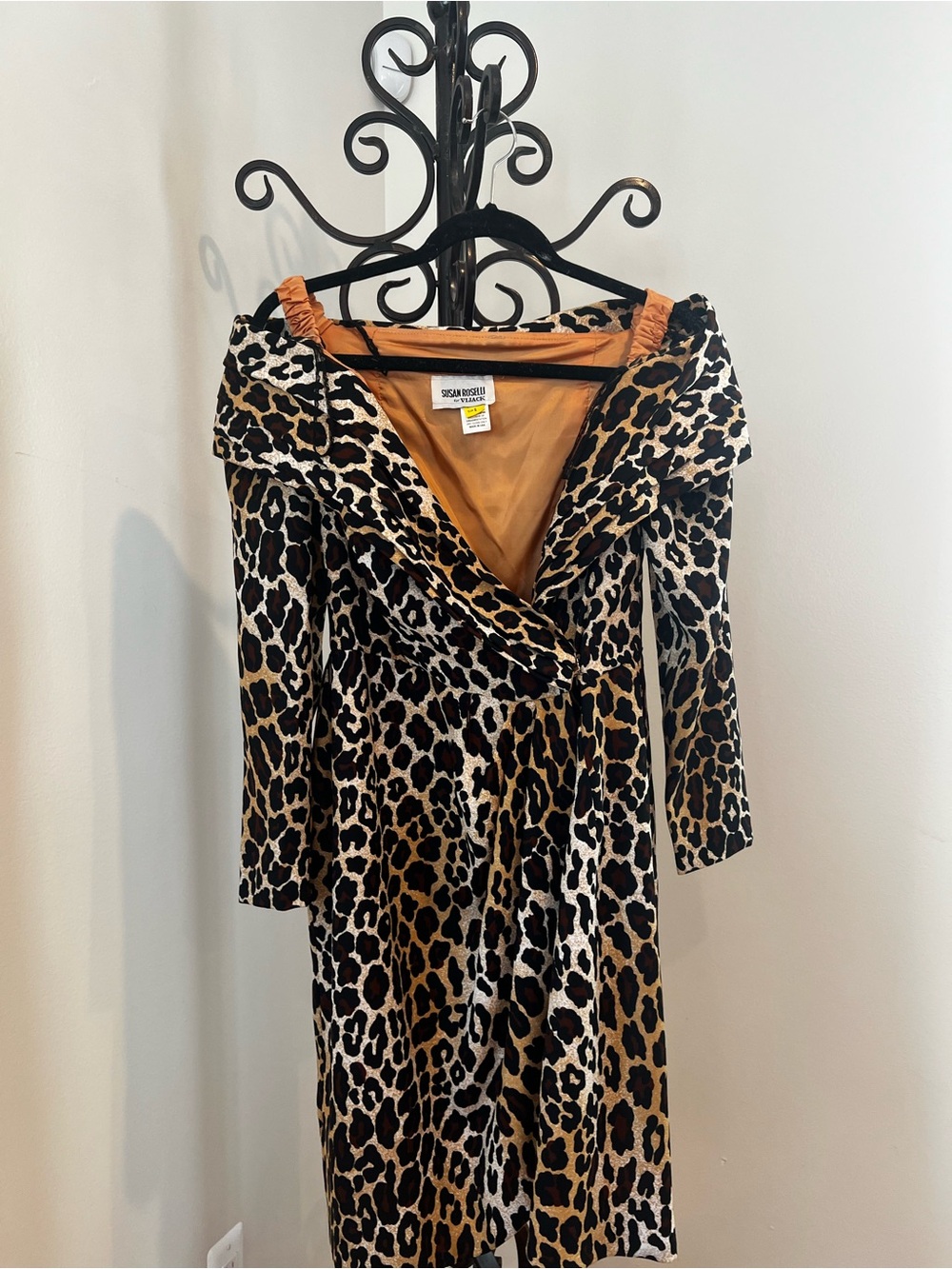 Leopard Print Off-Shoulder Wrap Dress - Brown/Black